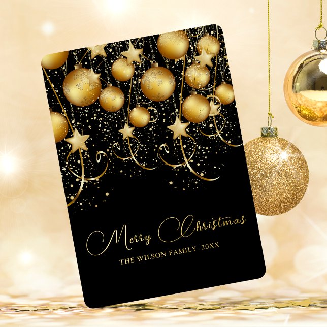 Tarjeta Festiva Con Relieve Metalizado Elegantes Navidades de espuma dorada bauble (Subido por el creador)