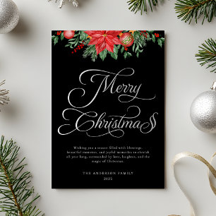 Tarjeta Festiva Con Relieve Metalizado Elegantes Navidades de estilo negro y plateado