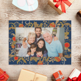 Tarjeta Festiva Con Relieve Metalizado Elegantes Navidades de fotografía Personalizados d