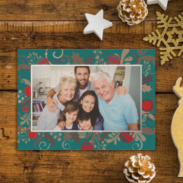 Tarjeta Festiva Con Relieve Metalizado Elegantes Navidades de fotografía turquesa y Perso