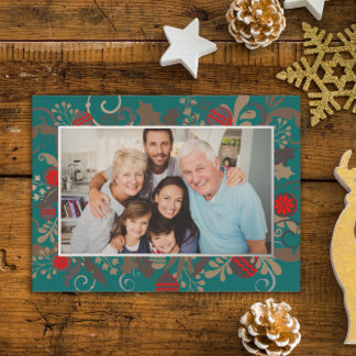 Tarjeta Festiva Con Relieve Metalizado Elegantes Navidades de fotografía turquesa y Perso
