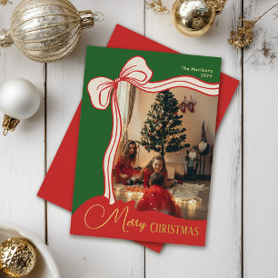 Tarjeta Festiva Con Relieve Metalizado Elegantes Navidades de fotografía verde rojo festi