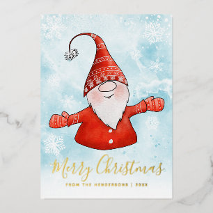 Tarjeta Festiva Con Relieve Metalizado Elegantes Navidades de Gnome