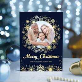 Tarjeta Festiva Con Relieve Metalizado Elegantes Navidades de la familia de fotos de la M