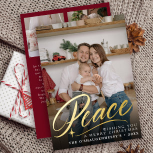Tarjeta Festiva Con Relieve Metalizado Elegantes Navidades de la paz foto completa