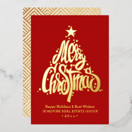 Tarjeta Festiva Con Relieve Metalizado Elegantes Navidades de negocios con guiones dorado