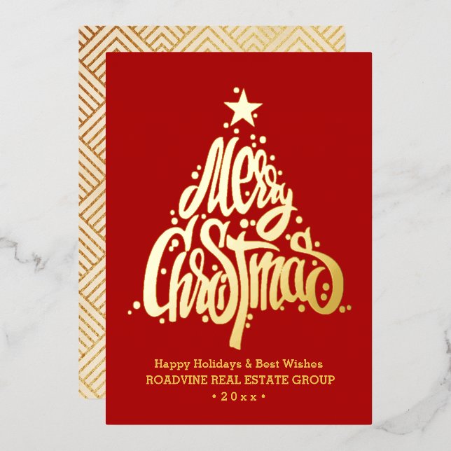 Tarjeta Festiva Con Relieve Metalizado Elegantes Navidades de negocios con guiones dorado (Anverso/Reverso)