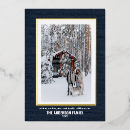 Tarjeta Festiva Con Relieve Metalizado Elegantes Navidades de One Photo Blue Gold