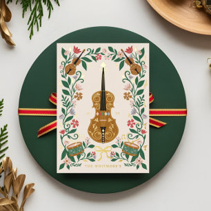 Tarjeta Festiva Con Relieve Metalizado Elegantes Navidades florales Ballet Nudista Musica