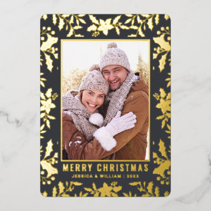 Tarjeta Festiva Con Relieve Metalizado Elegantes Navidades Foliage 2 Photo Gold