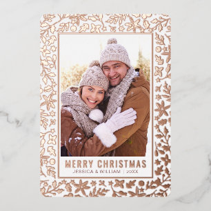 Tarjeta Festiva Con Relieve Metalizado Elegantes Navidades Foliage 2 Photo Rosa Gold