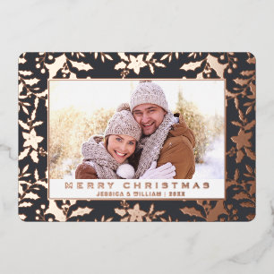 Tarjeta Festiva Con Relieve Metalizado Elegantes Navidades Foliage 2 Photo Rosa Gold