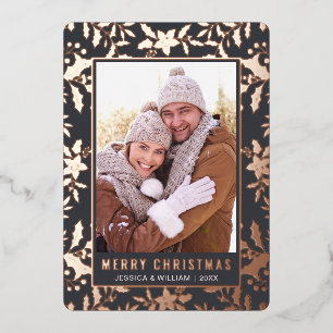 Tarjeta Festiva Con Relieve Metalizado Elegantes Navidades Foliage 2 Photo Rosa Gold