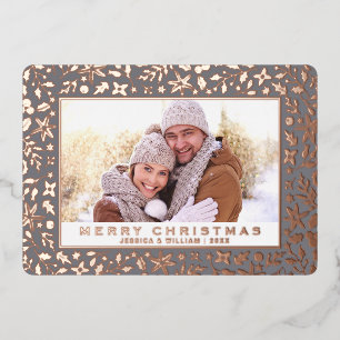 Tarjeta Festiva Con Relieve Metalizado Elegantes Navidades Foliage 2 Photo Rosa Gold