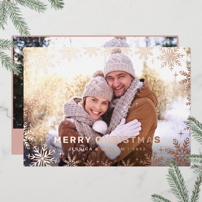 Tarjeta Festiva Con Relieve Metalizado Elegantes Navidades Foliage 2 Photo Rosa Gold (Subido por el creador)