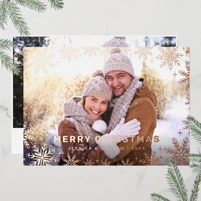Tarjeta Festiva Con Relieve Metalizado Elegantes Navidades Foliage 2 Photo Rosa Gold (Subido por el creador)