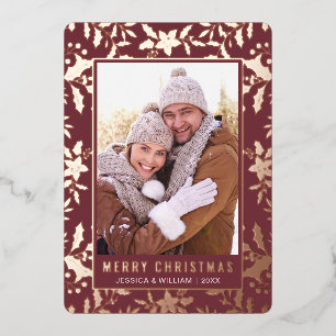 Tarjeta Festiva Con Relieve Metalizado Elegantes Navidades Foliage 2 Photo Rosa Gold