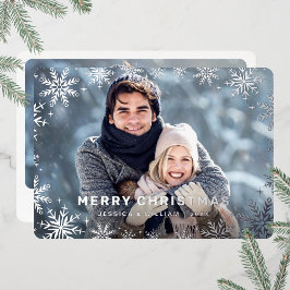 Tarjeta Festiva Con Relieve Metalizado Elegantes Navidades Foliage 2 Photo Silver