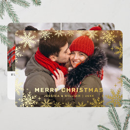 Tarjeta Festiva Con Relieve Metalizado Elegantes Navidades Foliage 3 Photo Gold