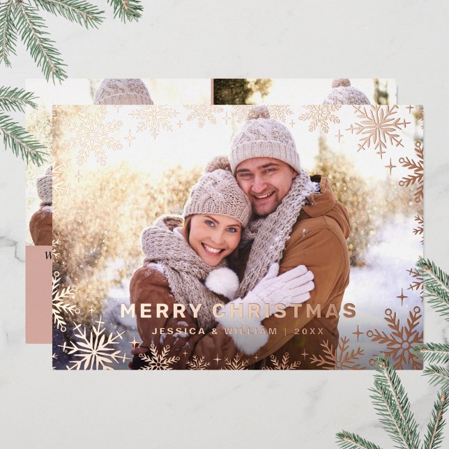 Tarjeta Festiva Con Relieve Metalizado Elegantes Navidades Foliage 3 Photo Rosa Gold (Subido por el creador)