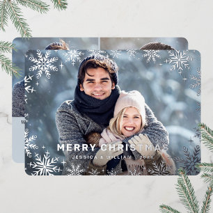 Tarjeta Festiva Con Relieve Metalizado Elegantes Navidades Foliage 3 Photo Silver