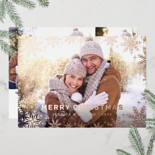 Tarjeta Festiva Con Relieve Metalizado Elegantes Navidades Foliage 4 Photo Rosa Gold