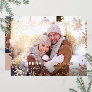 Tarjeta Festiva Con Relieve Metalizado Elegantes Navidades Foliage 4 Photo Rosa Gold