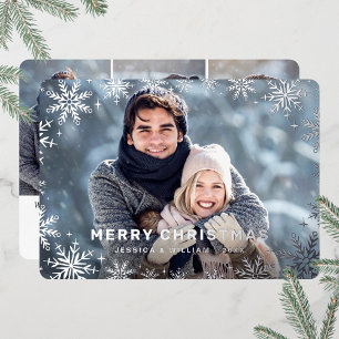 Tarjeta Festiva Con Relieve Metalizado Elegantes Navidades Foliage 4 Photo Silver