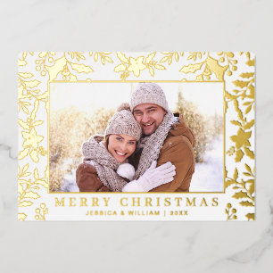 Tarjeta Festiva Con Relieve Metalizado Elegantes Navidades Foliage Photo Gold