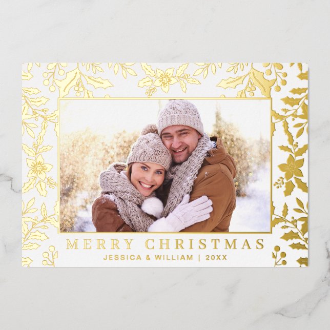 Tarjeta Festiva Con Relieve Metalizado Elegantes Navidades Foliage Photo Gold (Anverso)