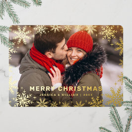 Tarjeta Festiva Con Relieve Metalizado Elegantes Navidades Foliage Photo Gold