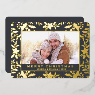 Tarjeta Festiva Con Relieve Metalizado Elegantes Navidades Foliage Photo Gold