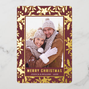 Tarjeta Festiva Con Relieve Metalizado Elegantes Navidades Foliage Photo Gold