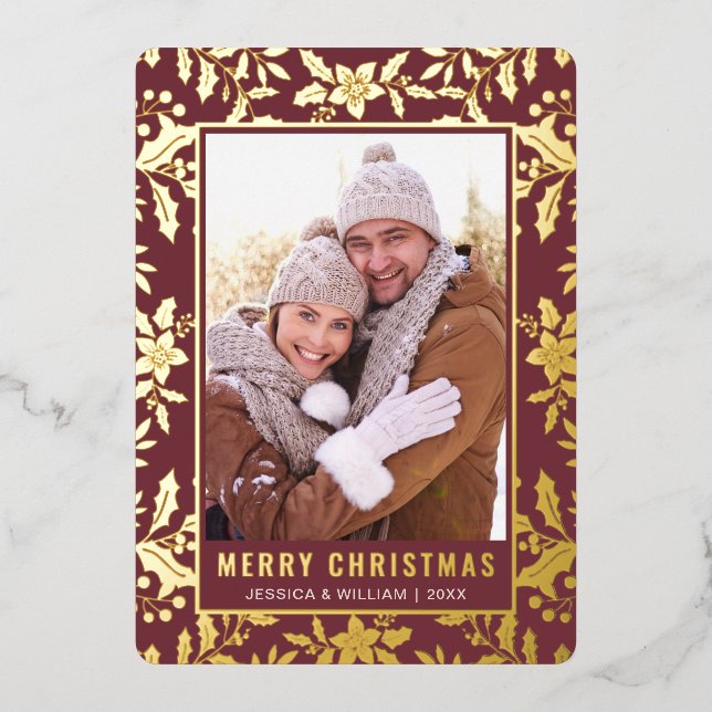 Tarjeta Festiva Con Relieve Metalizado Elegantes Navidades Foliage Photo Gold (Anverso )