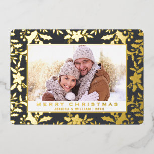 Tarjeta Festiva Con Relieve Metalizado Elegantes Navidades Foliage Photo Gold