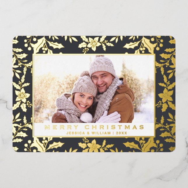 Tarjeta Festiva Con Relieve Metalizado Elegantes Navidades Foliage Photo Gold (Anverso)