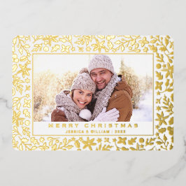 Tarjeta Festiva Con Relieve Metalizado Elegantes Navidades Foliage Photo Gold