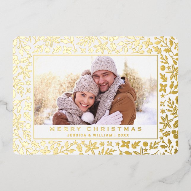 Tarjeta Festiva Con Relieve Metalizado Elegantes Navidades Foliage Photo Gold (Anverso)