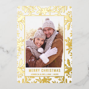 Tarjeta Festiva Con Relieve Metalizado Elegantes Navidades Foliage Photo Gold
