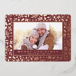 Tarjeta Festiva Con Relieve Metalizado Elegantes Navidades Foliage Photo Rosa Gold