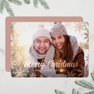 Tarjeta Festiva Con Relieve Metalizado Elegantes Navidades Foliage Photo Rosa Gold