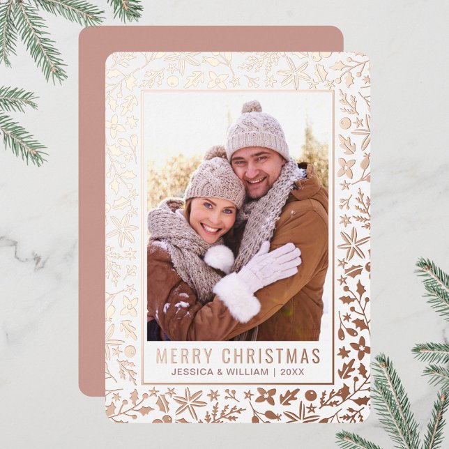 Tarjeta Festiva Con Relieve Metalizado Elegantes Navidades Foliage Photo Rosa Gold (Subido por el creador)