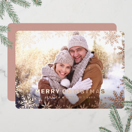 Tarjeta Festiva Con Relieve Metalizado Elegantes Navidades Foliage Photo Rosa Gold