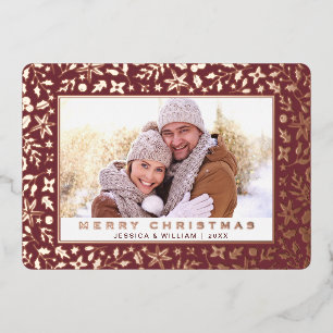 Tarjeta Festiva Con Relieve Metalizado Elegantes Navidades Foliage Photo Rosa Gold
