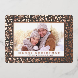 Tarjeta Festiva Con Relieve Metalizado Elegantes Navidades Foliage Photo Rosa Gold