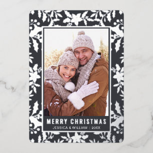 Tarjeta Festiva Con Relieve Metalizado Elegantes Navidades Foliage Photo Silver