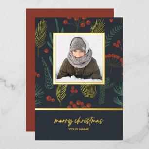 Tarjeta Festiva Con Relieve Metalizado Elegantes Navidades Foto de la vegetación botánica