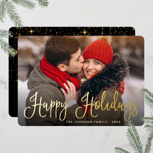 Tarjeta Festiva Con Relieve Metalizado Elegantes Navidades FOTO Saludando el oro