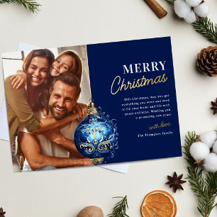 Tarjeta Festiva Con Relieve Metalizado Elegantes Navidades fotográficos de ornamento azul