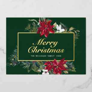 Tarjeta Festiva Con Relieve Metalizado Elegantes Navidades Poinsettia Gold